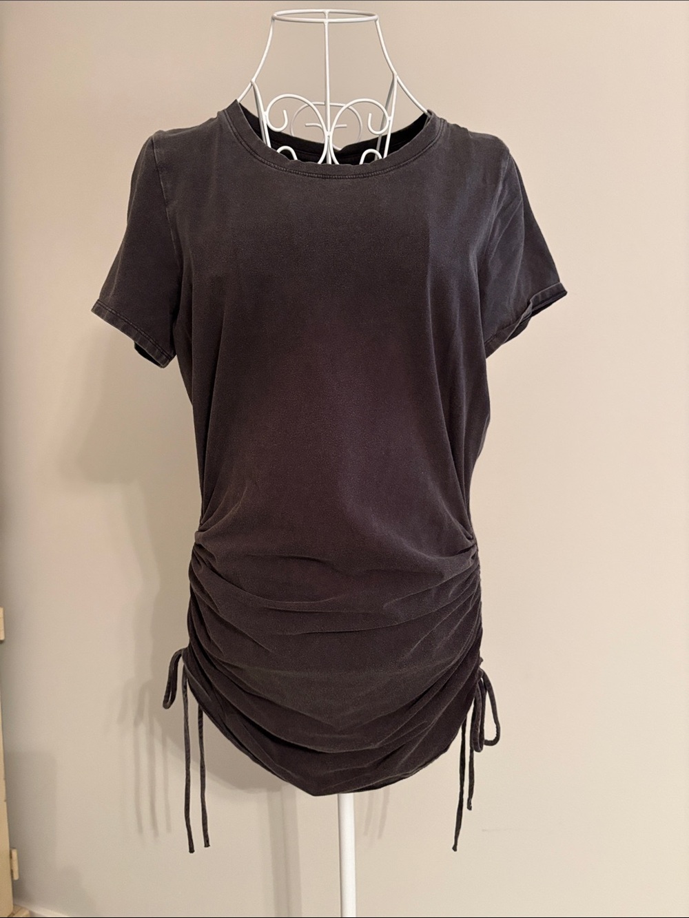 PINK Victoria's Secret Black Short-Sleeve Ruched Side-Tie Tee